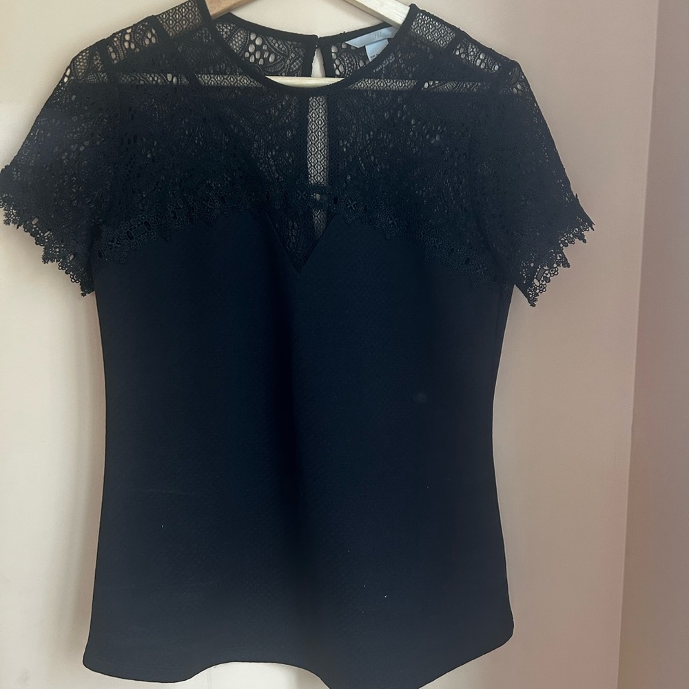 H&M Black Short Sleeve Lace Blouse